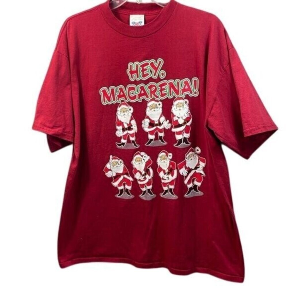 Vintage TNT "Hey Macarena!" Santa Claus Graphic T-Shirt Adult XL 100% Cotton Red